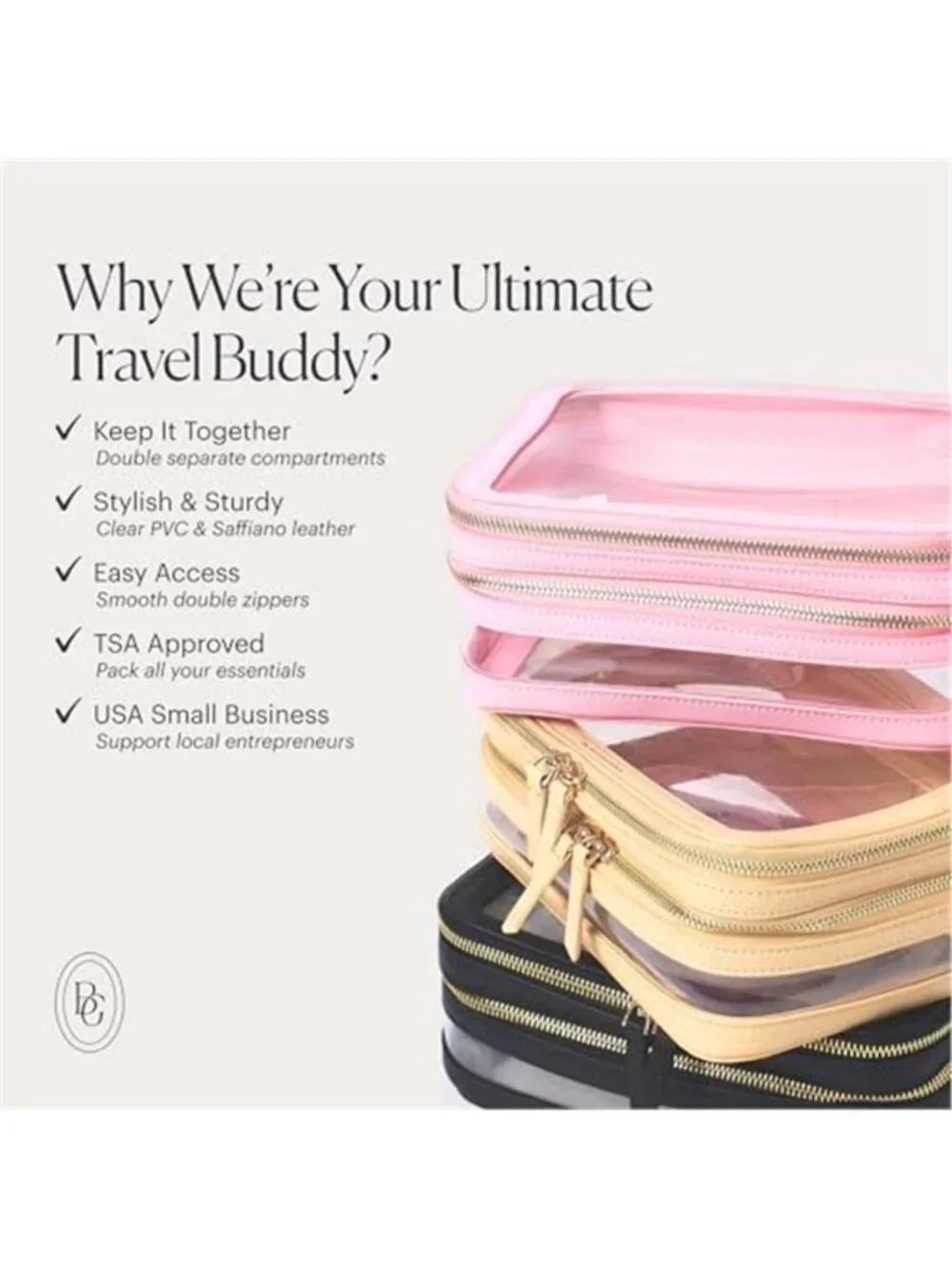 TSA Approved Makeup Bag Travel Cosmetic Organizer Clear Toiletry Case Pink